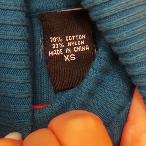 MODA International Ribbed Short Sleeved Turtleneck Teal Sweater Dress - Picture 3 of 5